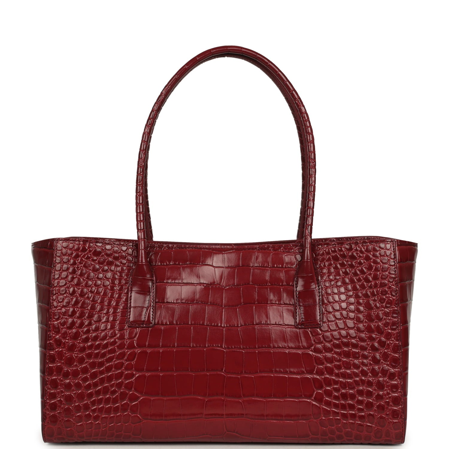 Small Cerf Shopping Bag Burgundy Croc Embossed Calfskin Gold Hardware