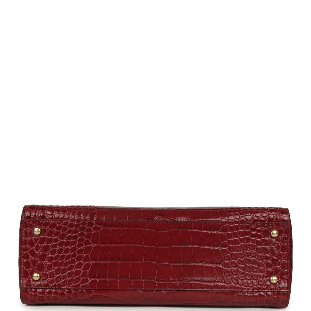 Small Cerf Shopping Bag Burgundy Croc Embossed Calfskin Gold Hardware