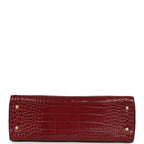 Small Cerf Shopping Bag Burgundy Croc Embossed Calfskin Gold Hardware