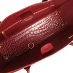 Small Cerf Shopping Bag Burgundy Croc Embossed Calfskin Gold Hardware