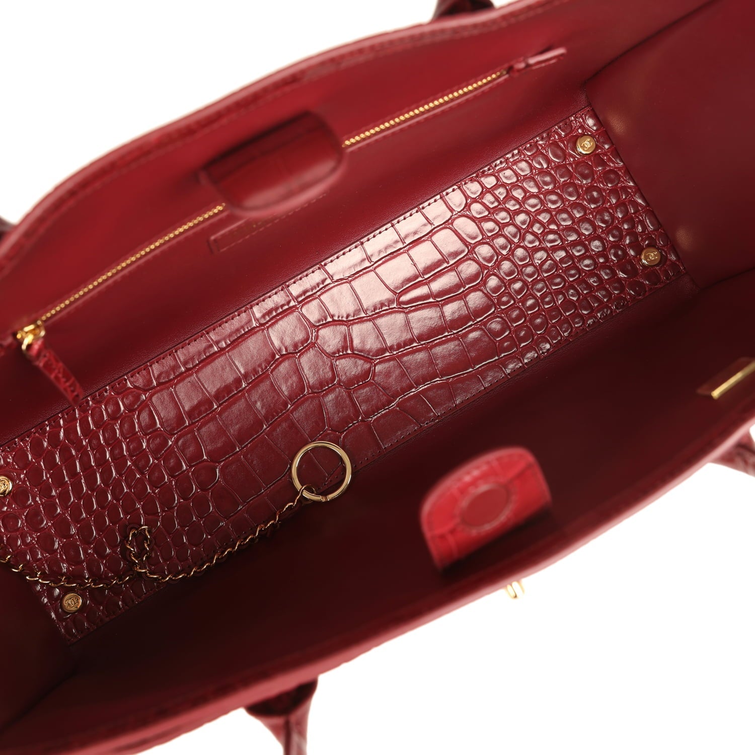 Small Cerf Shopping Bag Burgundy Croc Embossed Calfskin Gold Hardware