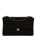 Maxi "Souplissimo" Large Flap Bag Black Suede Gold Hardware