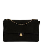 Maxi "Souplissimo" Large Flap Bag Black Suede Gold Hardware