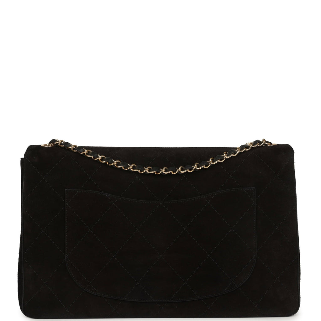 Maxi "Souplissimo" Large Flap Bag Black Suede Gold Hardware