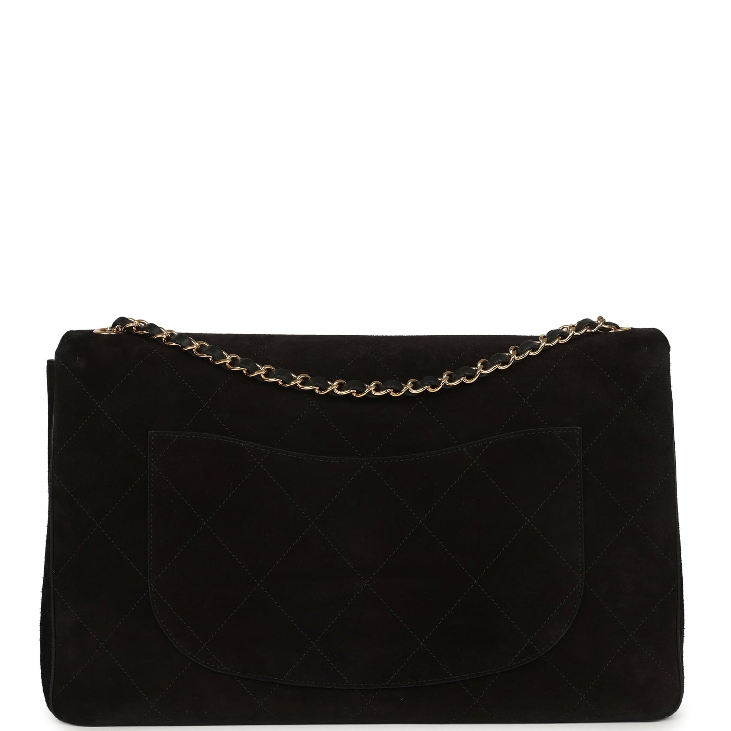 Maxi "Souplissimo" Large Flap Bag Black Suede Gold Hardware