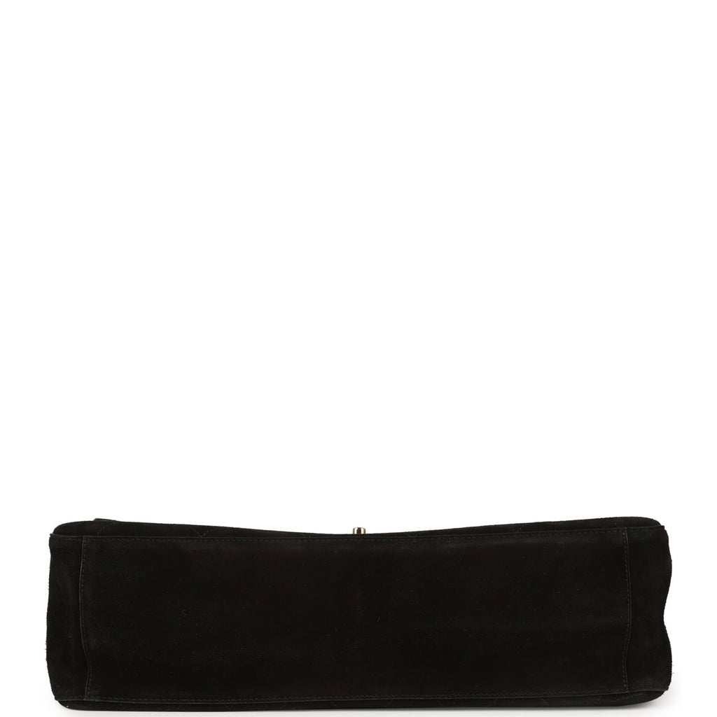 Maxi "Souplissimo" Large Flap Bag Black Suede Gold Hardware