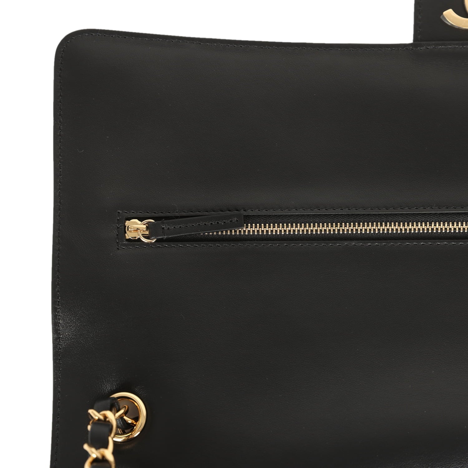 Maxi "Souplissimo" Large Flap Bag Black Suede Gold Hardware