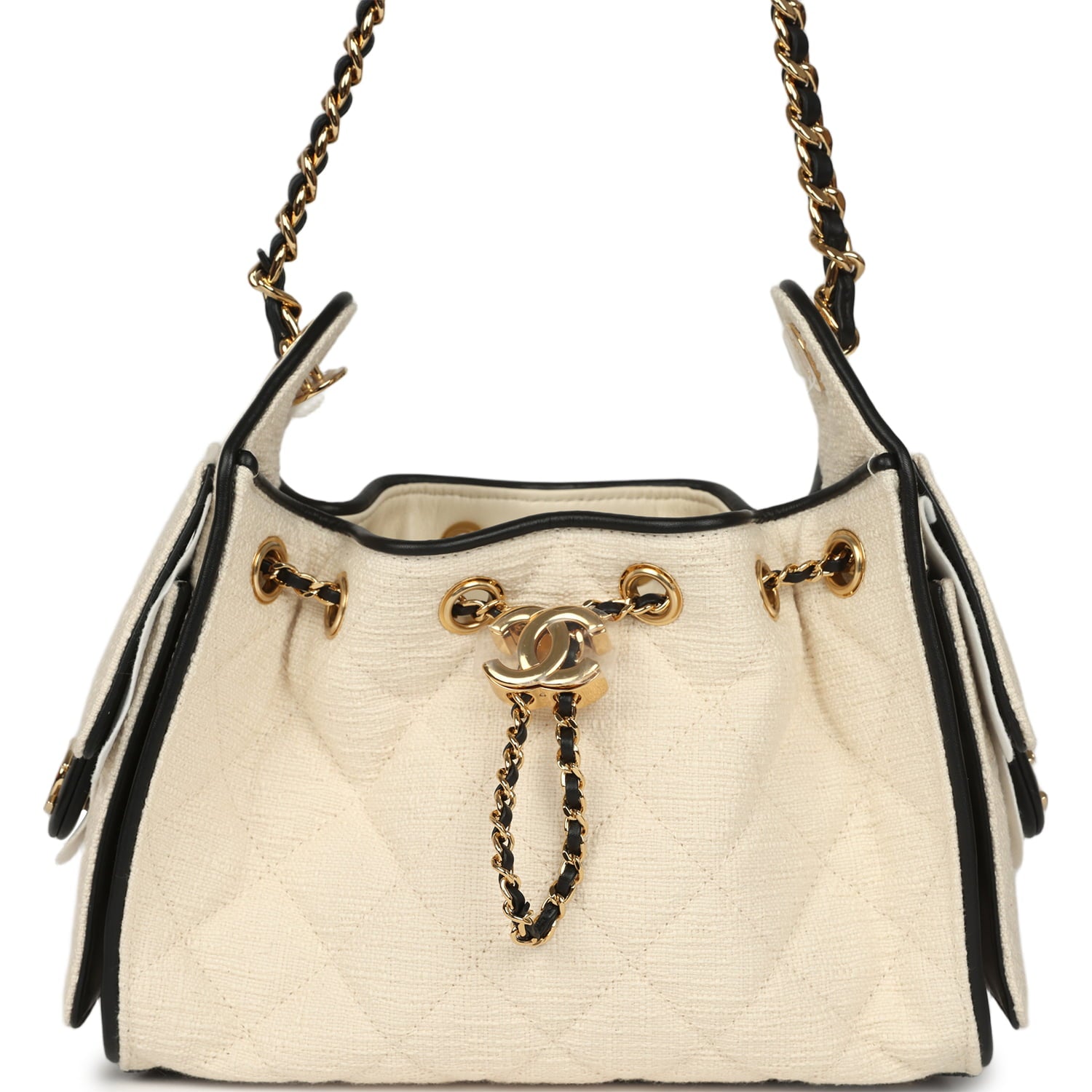 Mini 25 Hobo Bag Ecru Canvas and Black Calfskin Gold Hardware