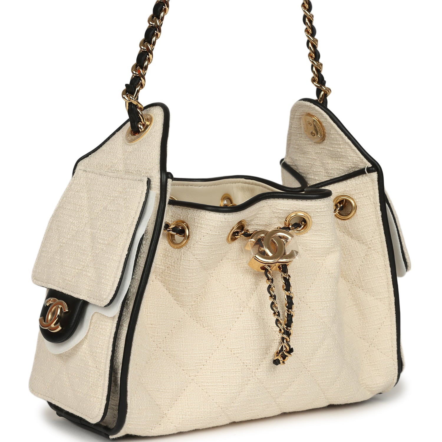 Mini 25 Hobo Bag Ecru Canvas and Black Calfskin Gold Hardware