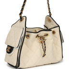 Mini 25 Hobo Bag Ecru Canvas and Black Calfskin Gold Hardware