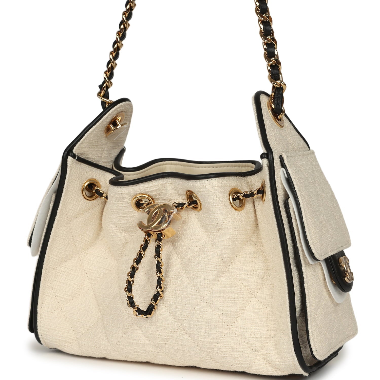 Mini 25 Hobo Bag Ecru Canvas and Black Calfskin Gold Hardware