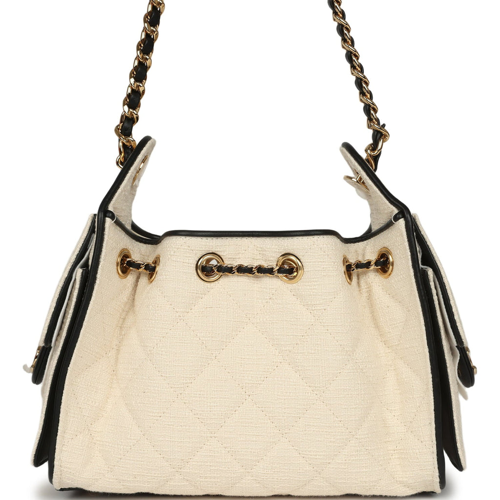 Mini 25 Hobo Bag Ecru Canvas and Black Calfskin Gold Hardware