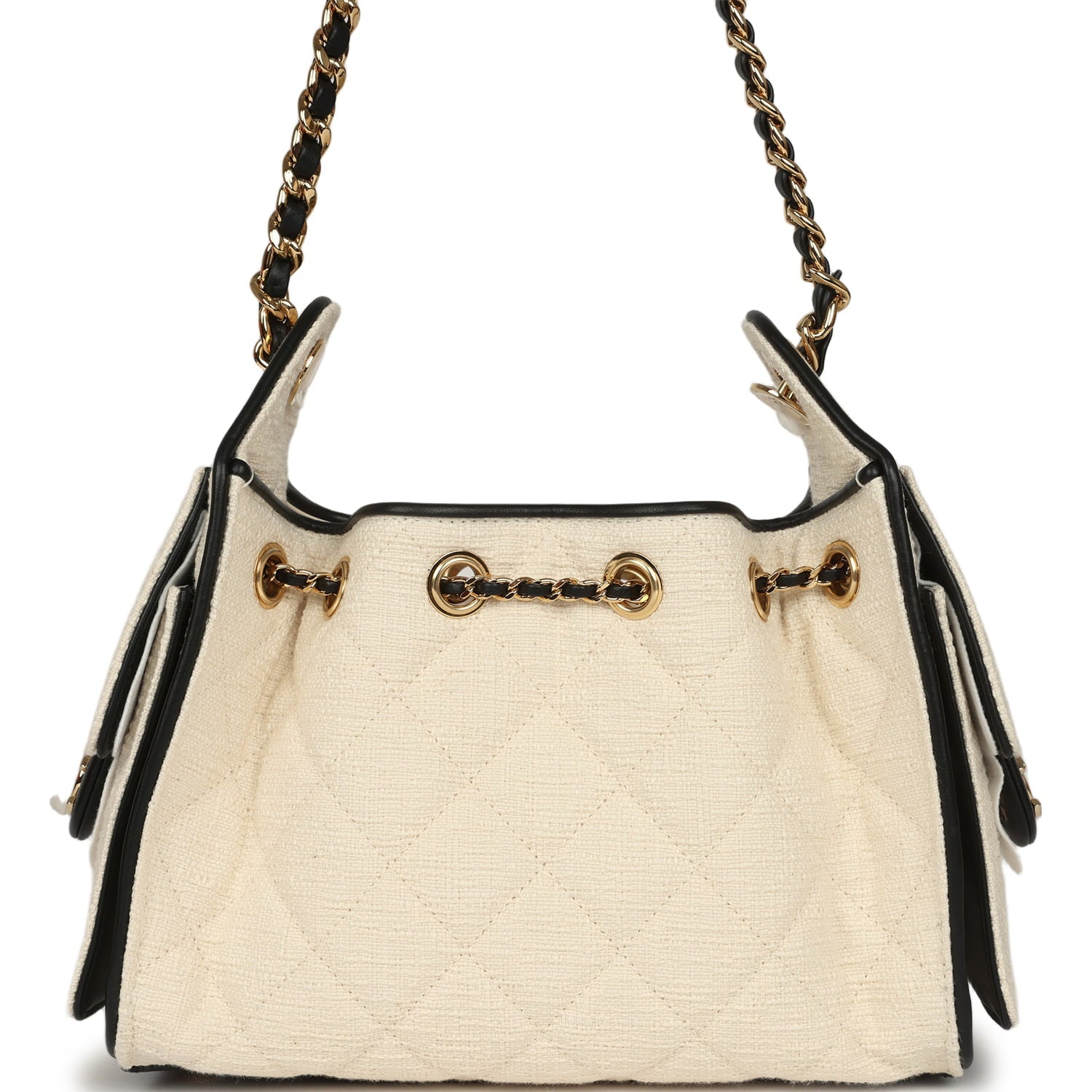 Mini 25 Hobo Bag Ecru Canvas and Black Calfskin Gold Hardware