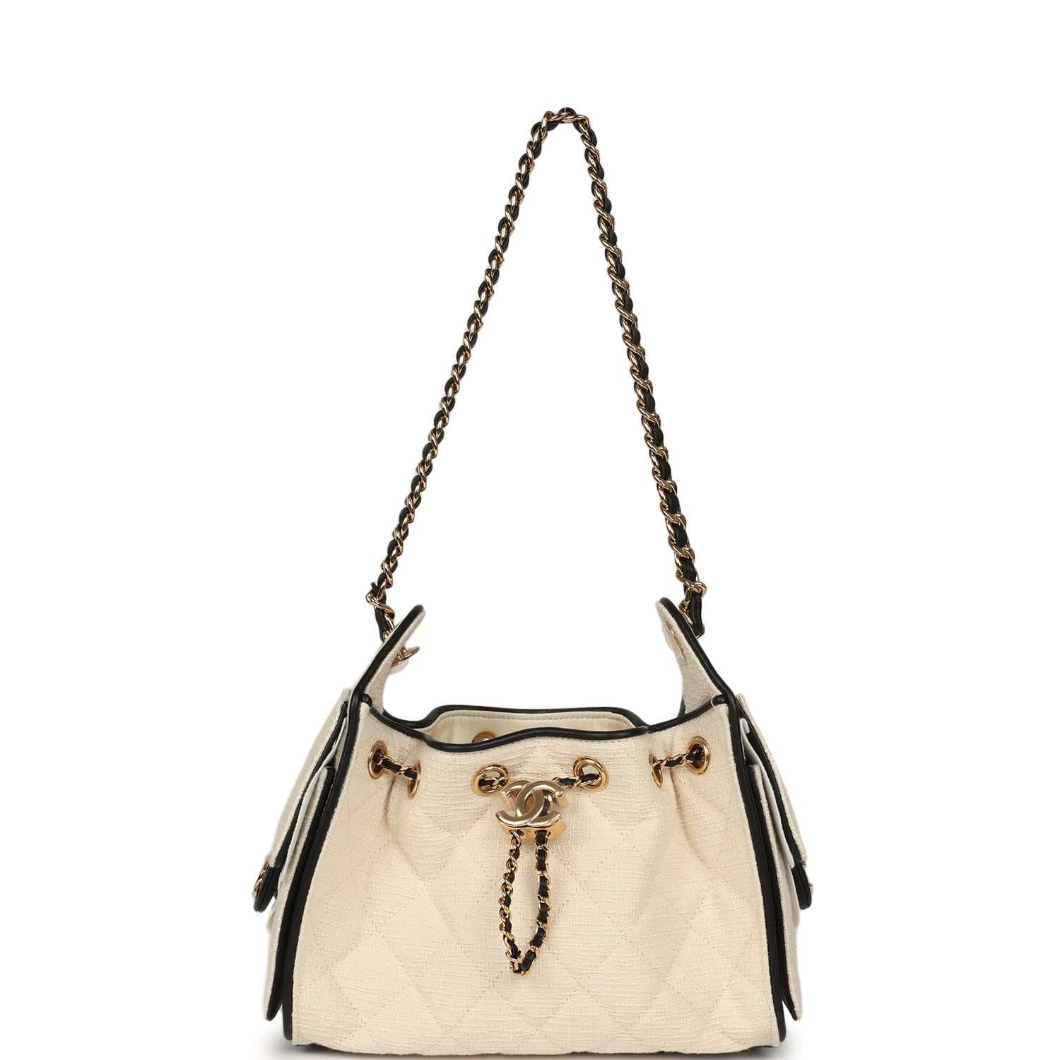 Mini 25 Hobo Bag Ecru Canvas and Black Calfskin Gold Hardware