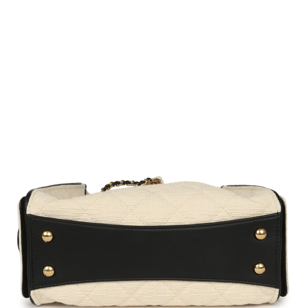 Mini 25 Hobo Bag Ecru Canvas and Black Calfskin Gold Hardware