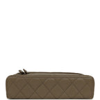 Chevron Top Handle Long Vanity Case with Chain Dark Khaki Shiny Caviar Silver Hardware