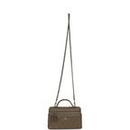 Chevron Top Handle Long Vanity Case with Chain Dark Khaki Shiny Caviar Silver Hardware