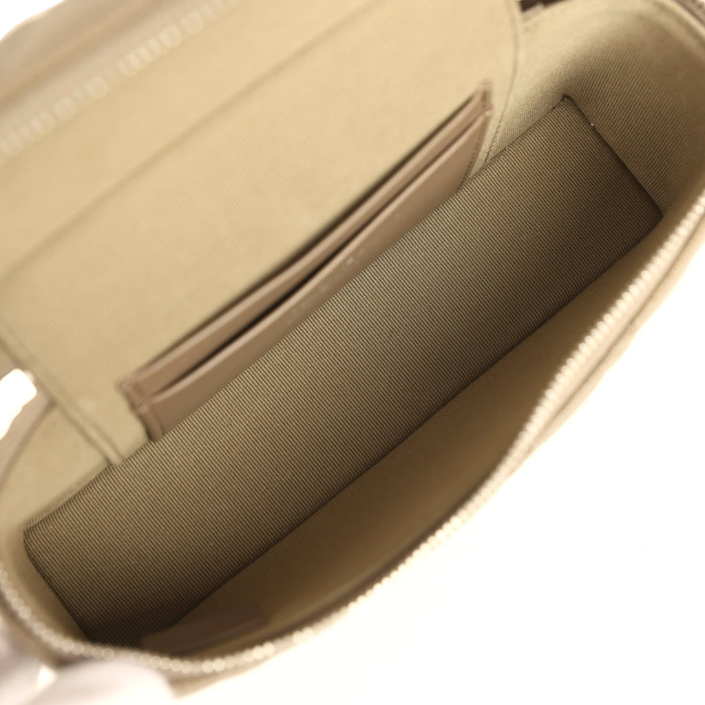 Chevron Top Handle Long Vanity Case with Chain Dark Khaki Shiny Caviar Silver Hardware