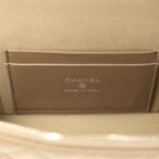 Chevron Top Handle Long Vanity Case with Chain Dark Khaki Shiny Caviar Silver Hardware