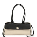 Small "Urban Essential" East West Shopping Tote Black Calfskin and White Tweed Boucle Gold Hardware