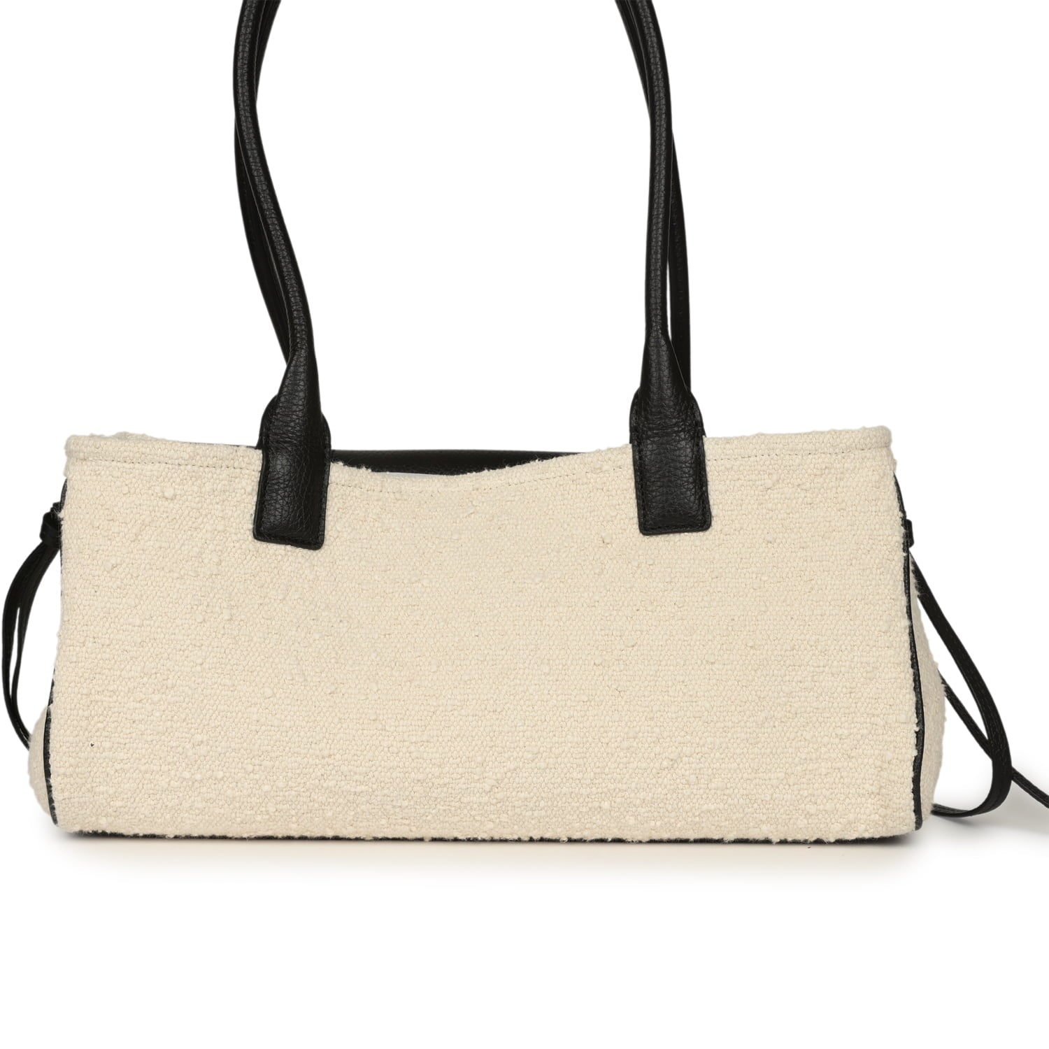 Small "Urban Essential" East West Shopping Tote Black Calfskin and White Tweed Boucle Gold Hardware