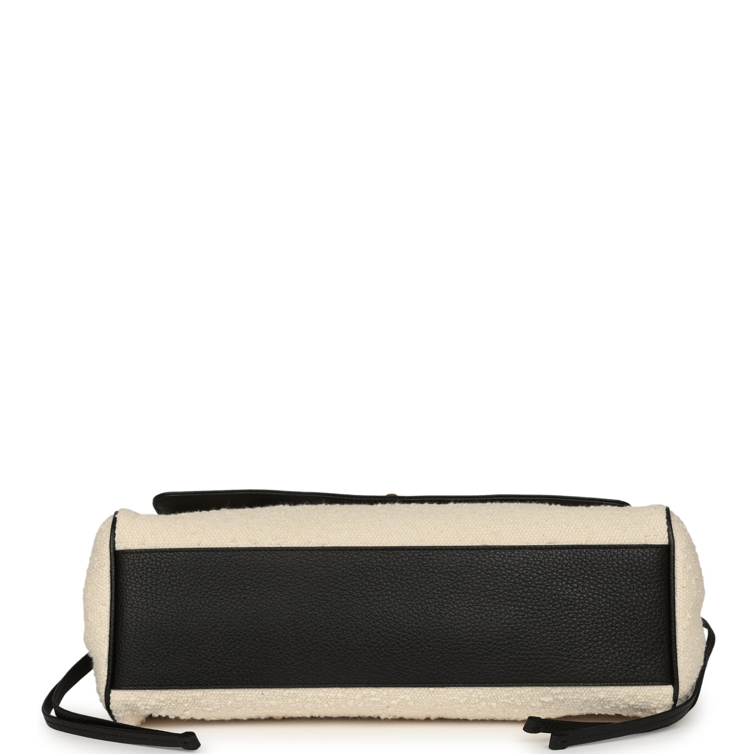 Small "Urban Essential" East West Shopping Tote Black Calfskin and White Tweed Boucle Gold Hardware