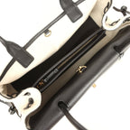 Small "Urban Essential" East West Shopping Tote Black Calfskin and White Tweed Boucle Gold Hardware