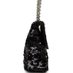 Medium Striped Reissue Flap Bag Black, Silver Sequin and Patent Silver Hardware