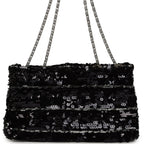 Medium Striped Reissue Flap Bag Black, Silver Sequin and Patent Silver Hardware