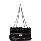 Medium Striped Reissue Flap Bag Black, Silver Sequin and Patent Silver Hardware
