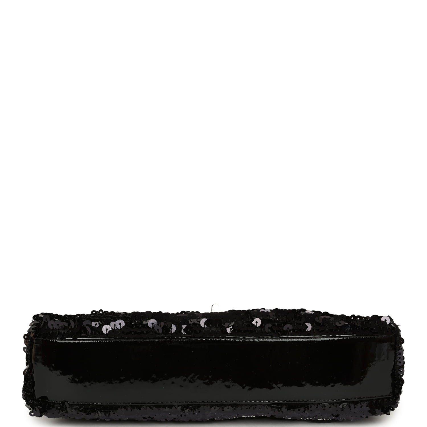 Medium Striped Reissue Flap Bag Black, Silver Sequin and Patent Silver Hardware