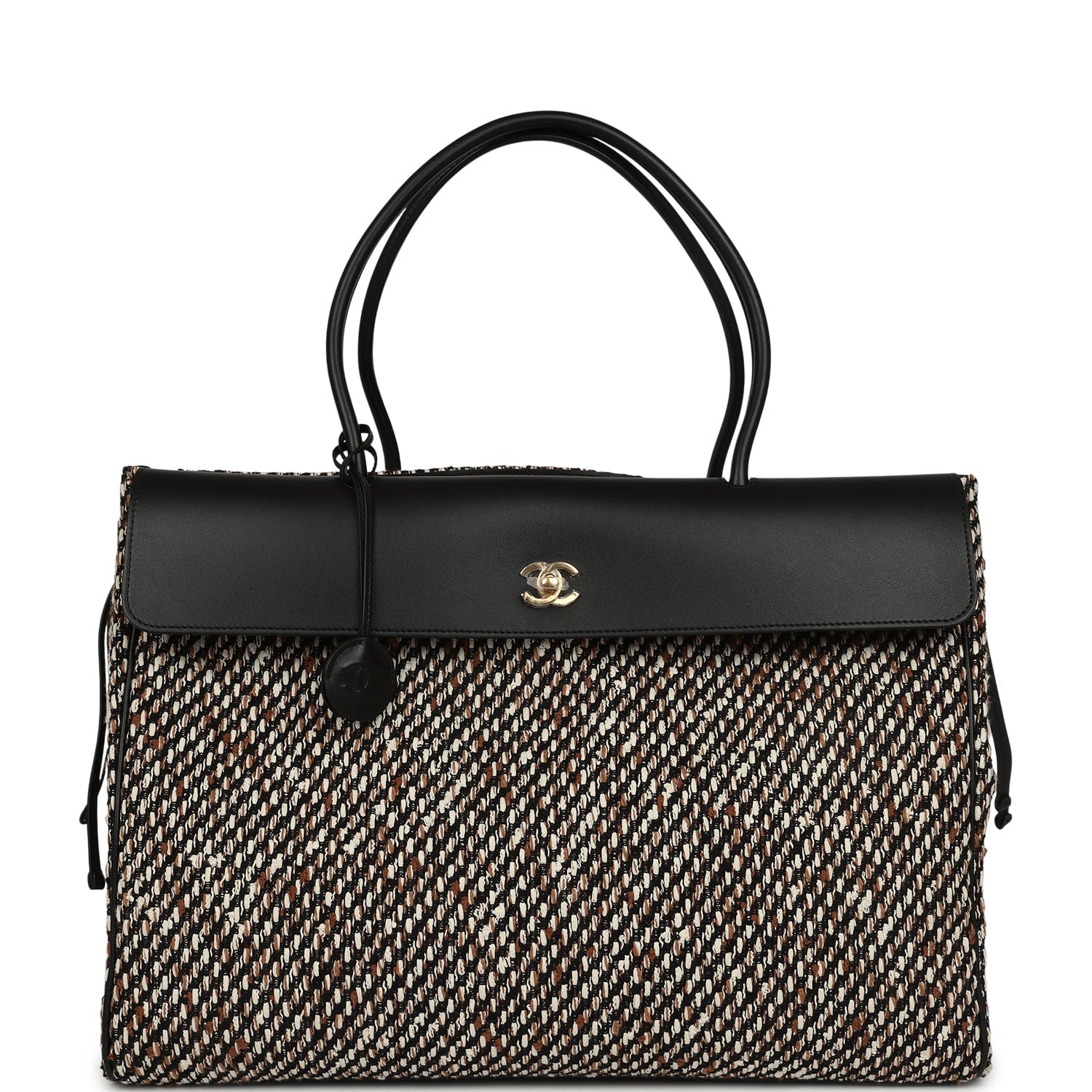 XXL "Urban Essential" Shopping Tote Black Calfskin and Multi Tweed Gold Hardware
