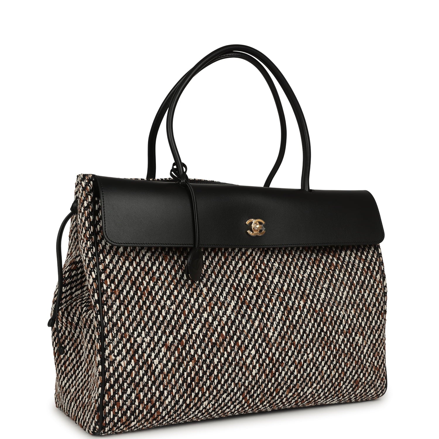 XXL "Urban Essential" Shopping Tote Black Calfskin and Multi Tweed Gold Hardware