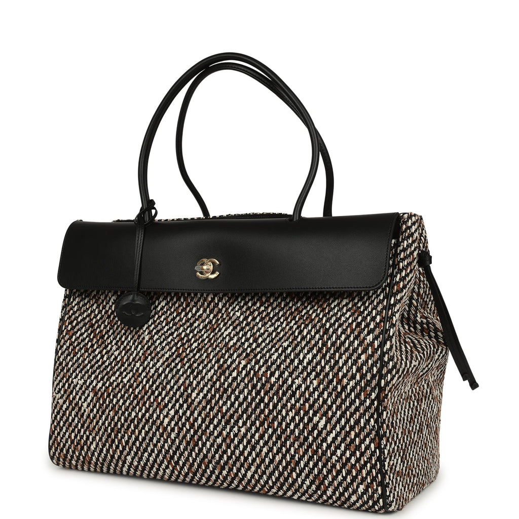 XXL "Urban Essential" Shopping Tote Black Calfskin and Multi Tweed Gold Hardware