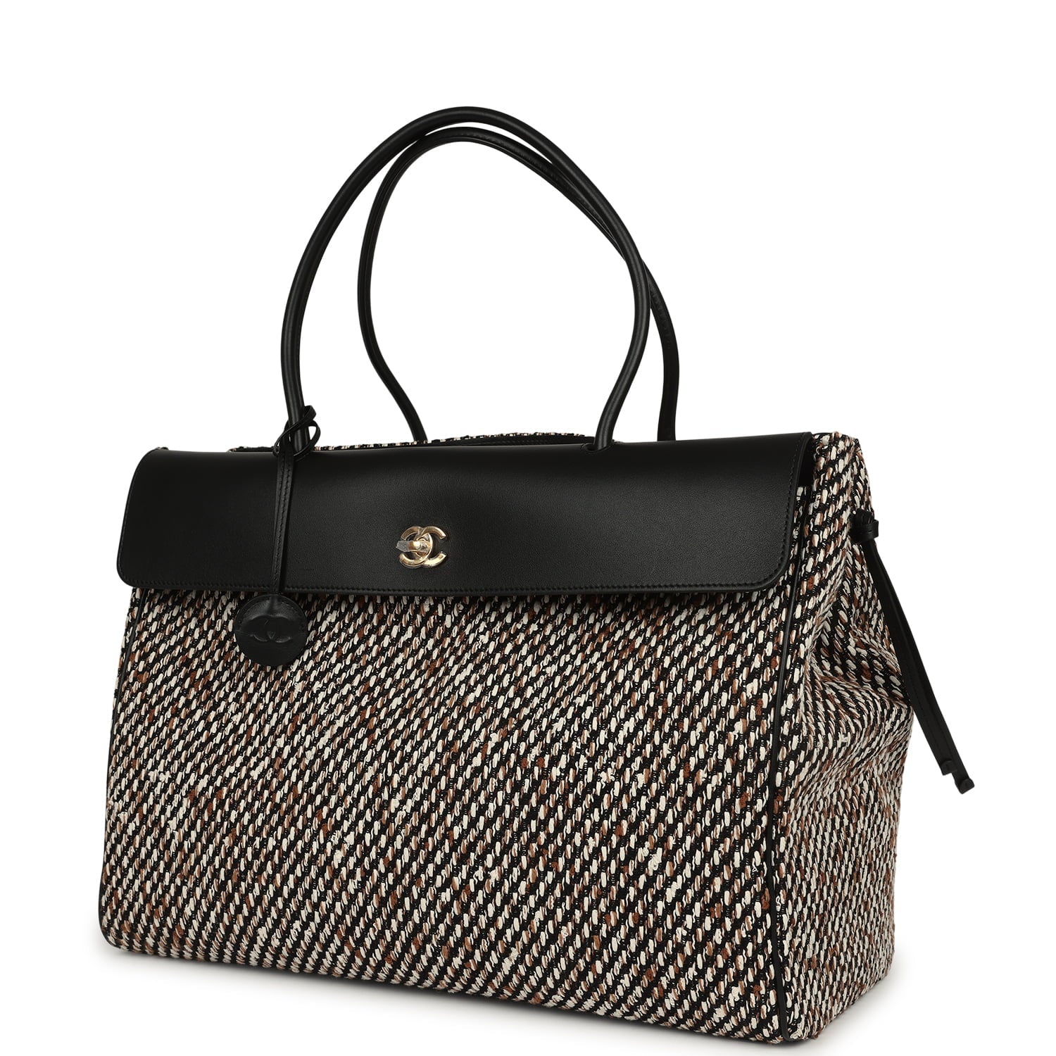 XXL "Urban Essential" Shopping Tote Black Calfskin and Multi Tweed Gold Hardware