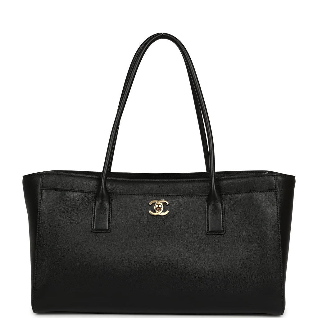 Small Cerf Shopping Bag Black Calfskin Gold Hardware