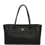Small Cerf Shopping Bag Black Calfskin Gold Hardware