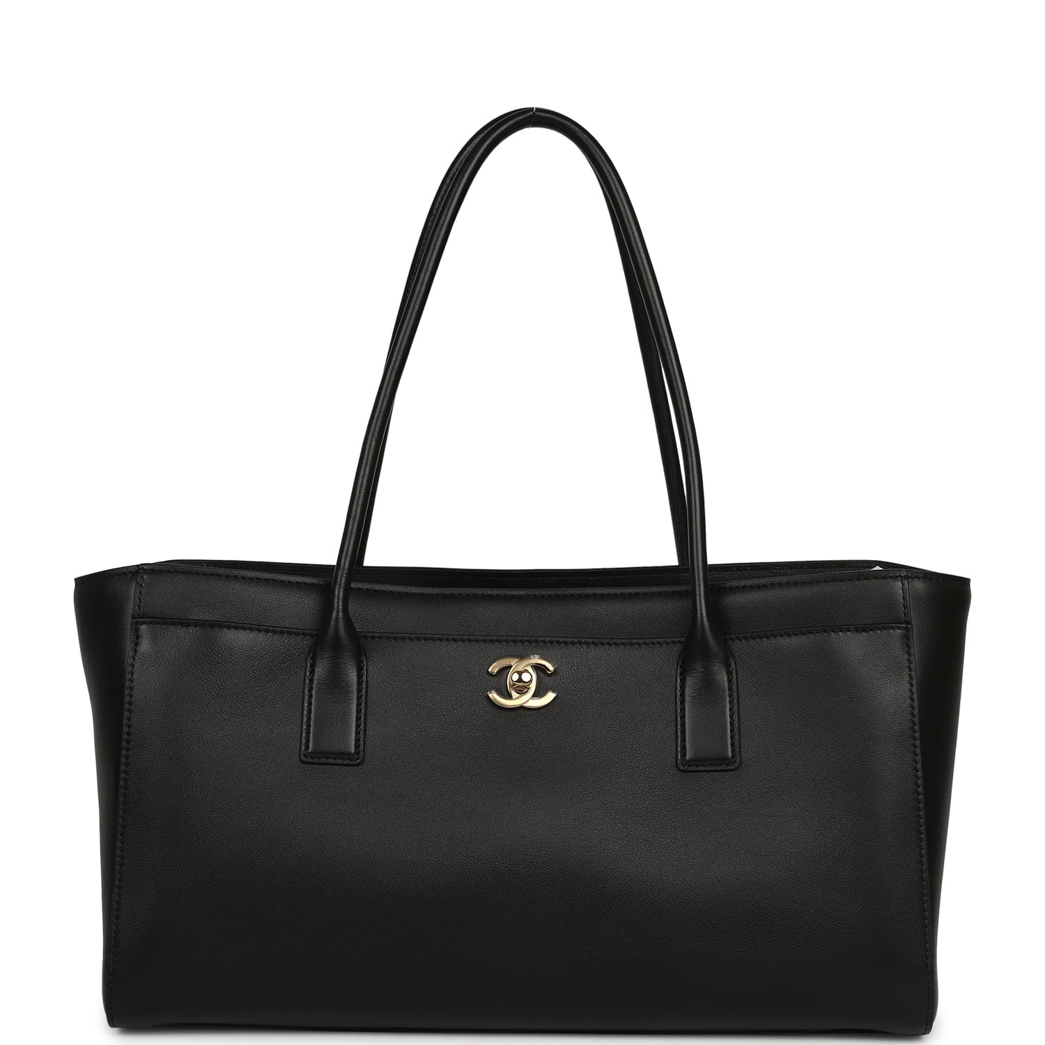 Small Cerf Shopping Bag Black Calfskin Gold Hardware