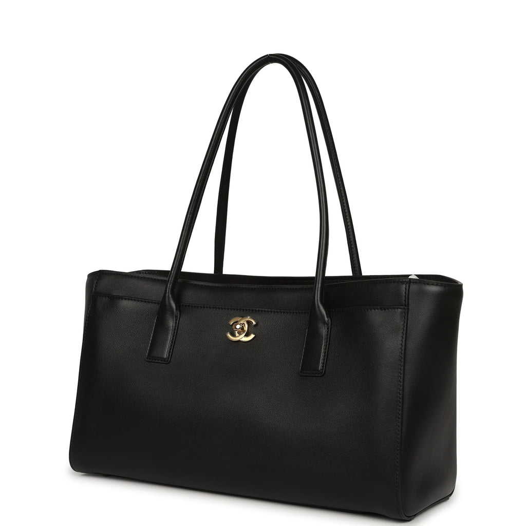 Small Cerf Shopping Bag Black Calfskin Gold Hardware