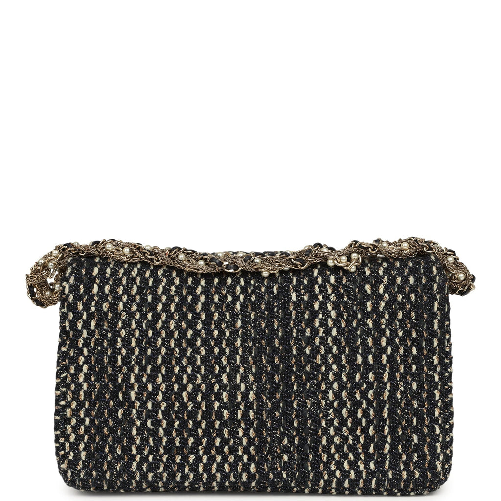 Small Westminster Pearl Flap Bag Black, Gold, White Tweed Brushed Gold Hardware