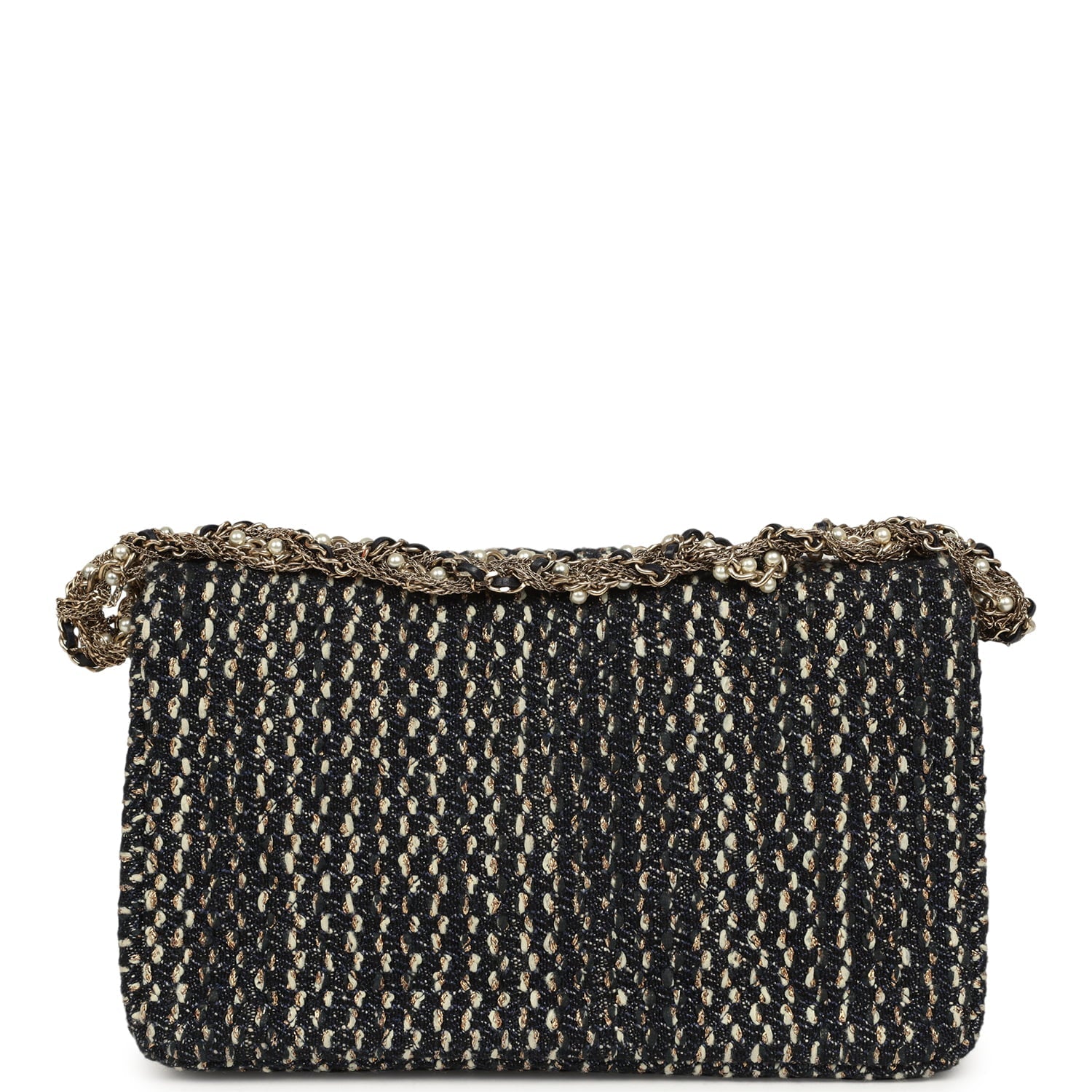 Small Westminster Pearl Flap Bag Black, Gold, White Tweed Brushed Gold Hardware