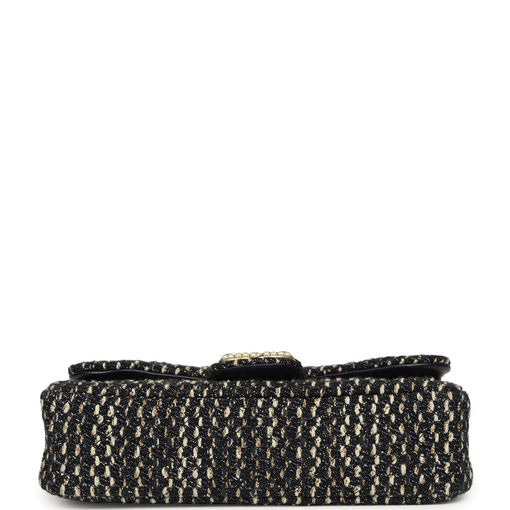 Small Westminster Pearl Flap Bag Black, Gold, White Tweed Brushed Gold Hardware