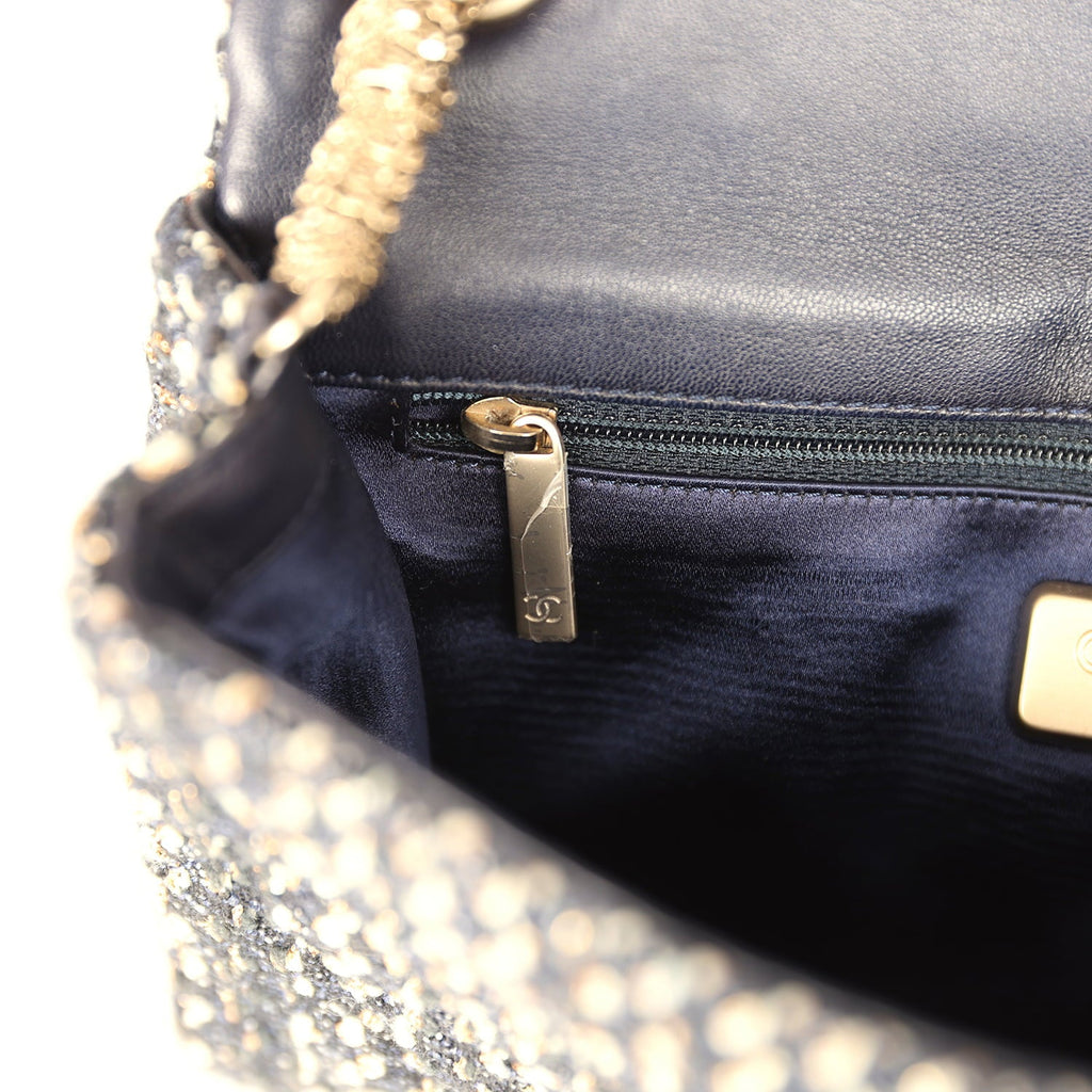 Small Westminster Pearl Flap Bag Black, Gold, White Tweed Brushed Gold Hardware