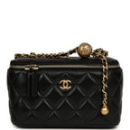 Small Pearl Crush Vanity Case Black Lambskin Brushed Gold Hardware