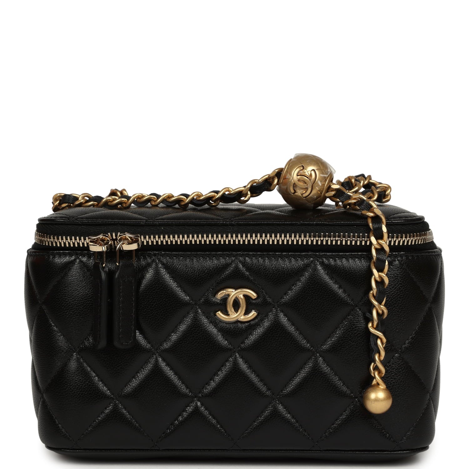 Small Pearl Crush Vanity Case Black Lambskin Brushed Gold Hardware