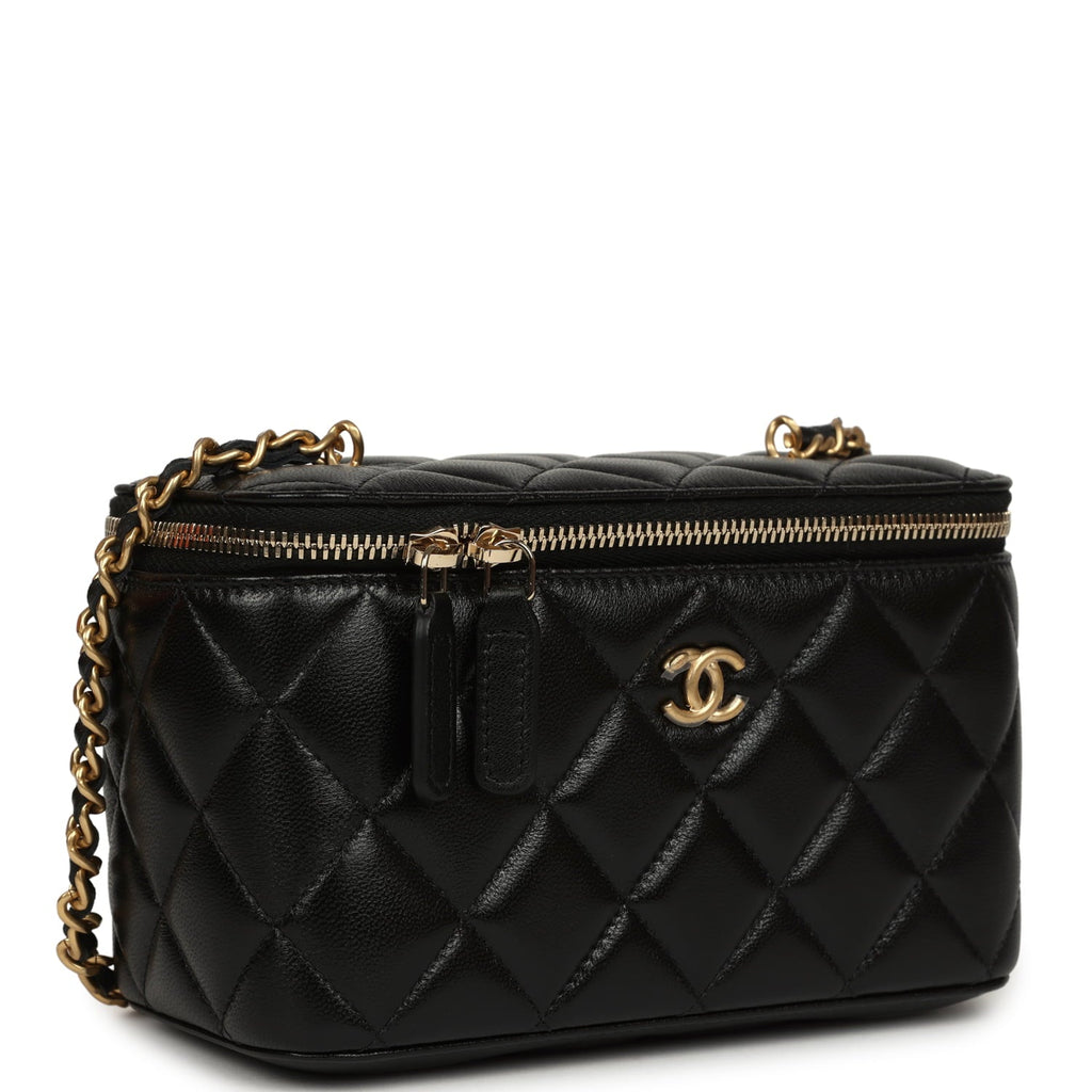 Small Pearl Crush Vanity Case Black Lambskin Brushed Gold Hardware