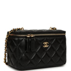 Small Pearl Crush Vanity Case Black Lambskin Brushed Gold Hardware