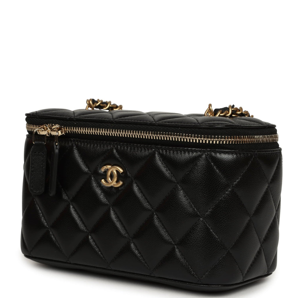 Small Pearl Crush Vanity Case Black Lambskin Brushed Gold Hardware