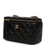 Small Pearl Crush Vanity Case Black Lambskin Brushed Gold Hardware