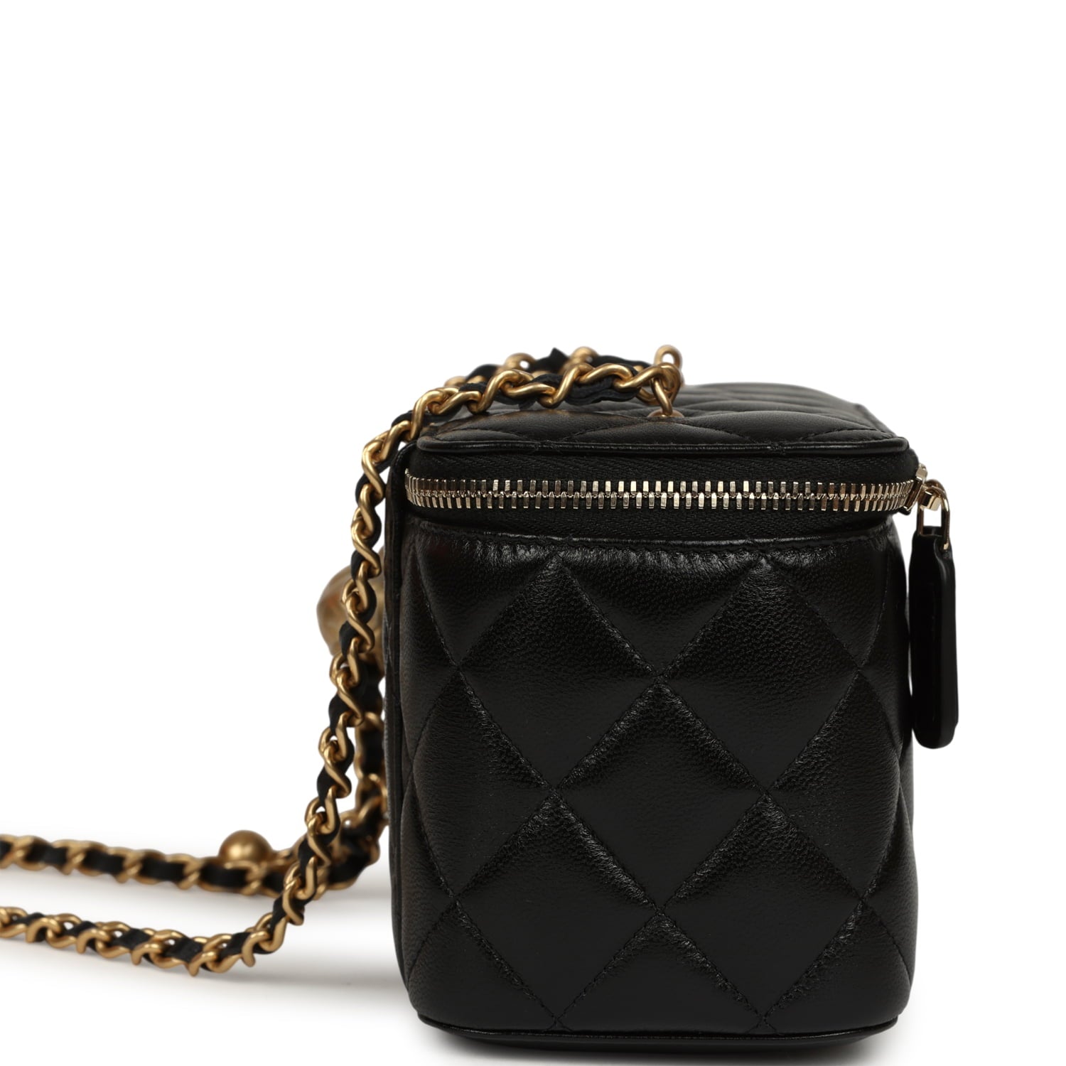 Small Pearl Crush Vanity Case Black Lambskin Brushed Gold Hardware